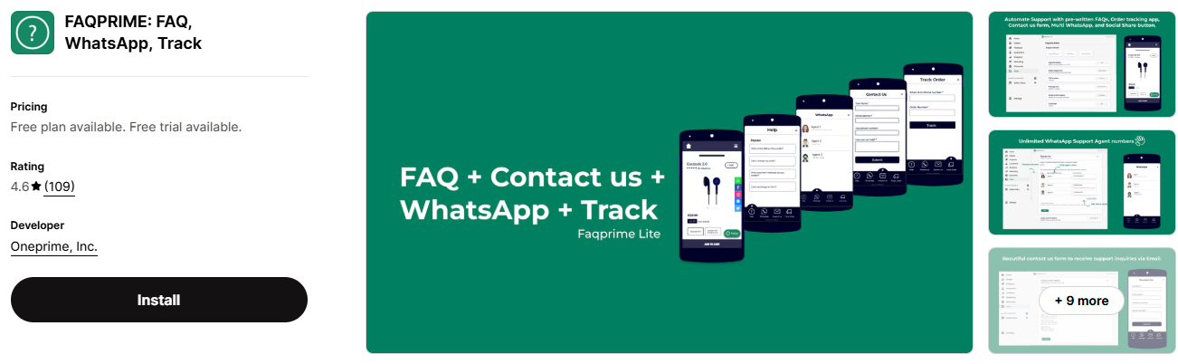 #7. FAQPRIME: FAQ, WhatsApp, Track
